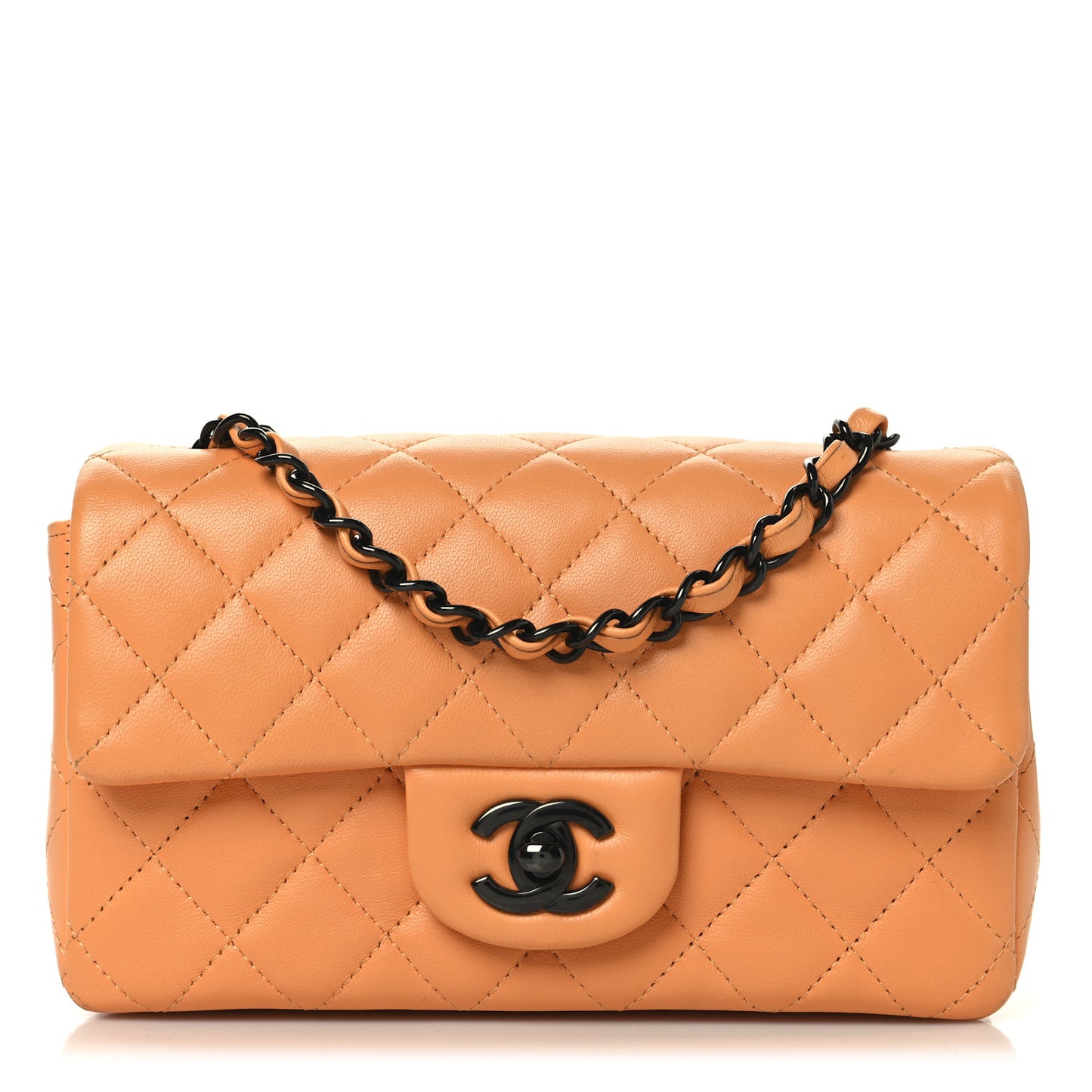 Lambskin Quilted Mini Rectangular Flap Orange
