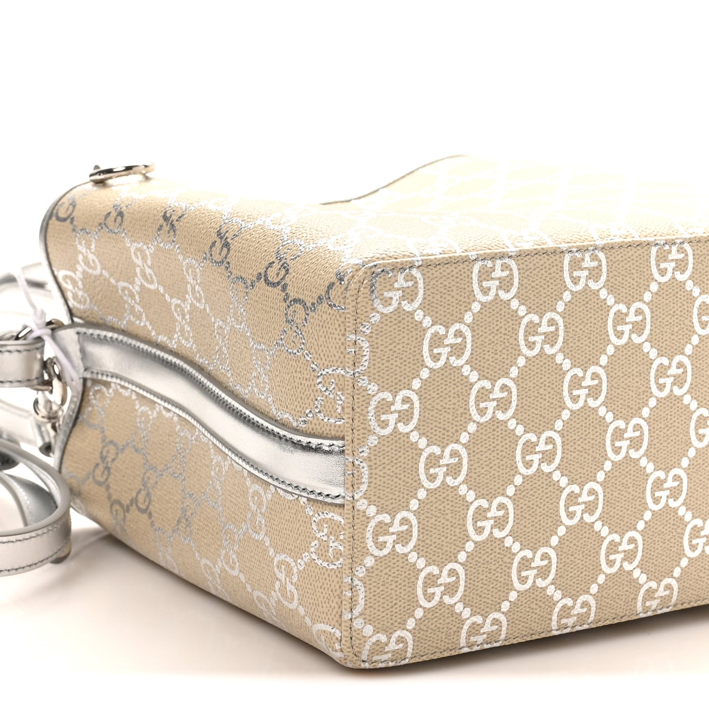 GG Supreme Monogram Emblem Small Shoulder Bag Beige Ebony Silver