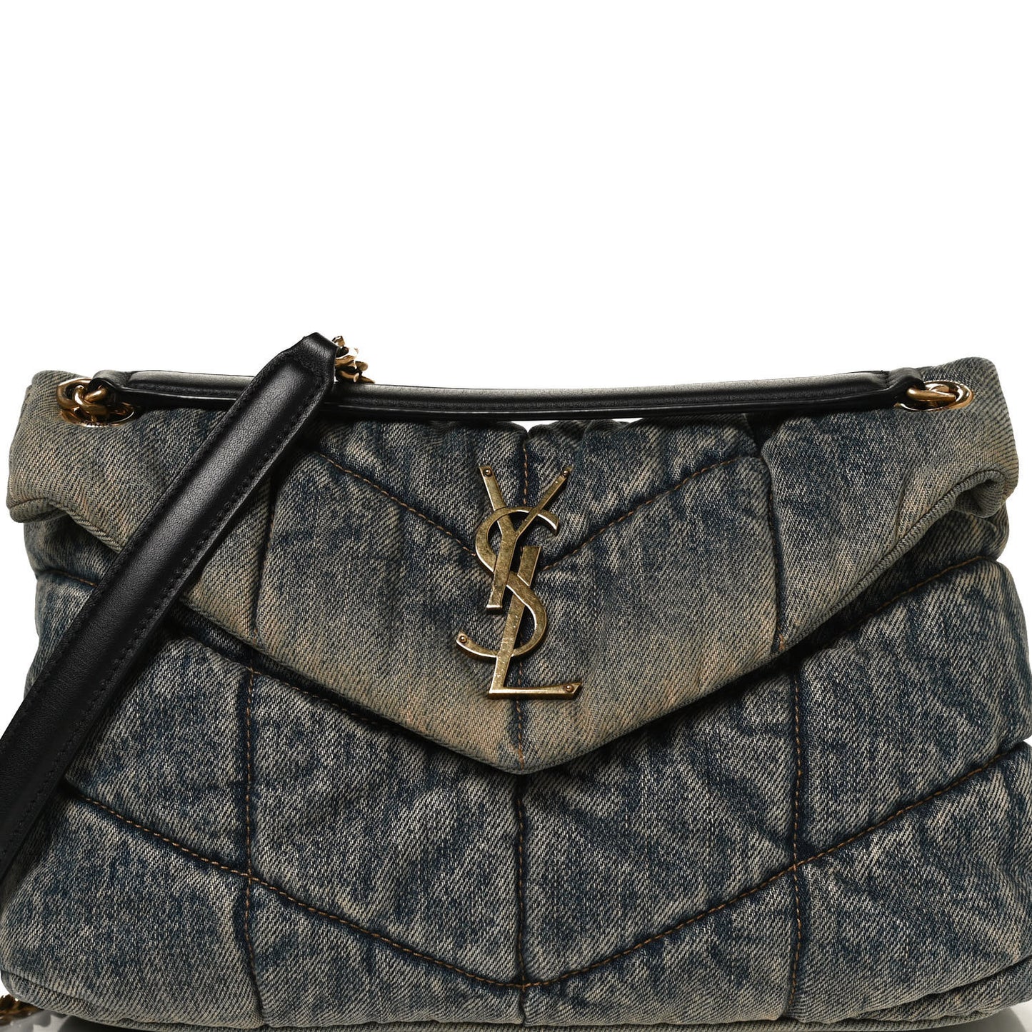 Denim Quilted Small Loulou Puffer Monogram Chain Satchel Rodeo Blue