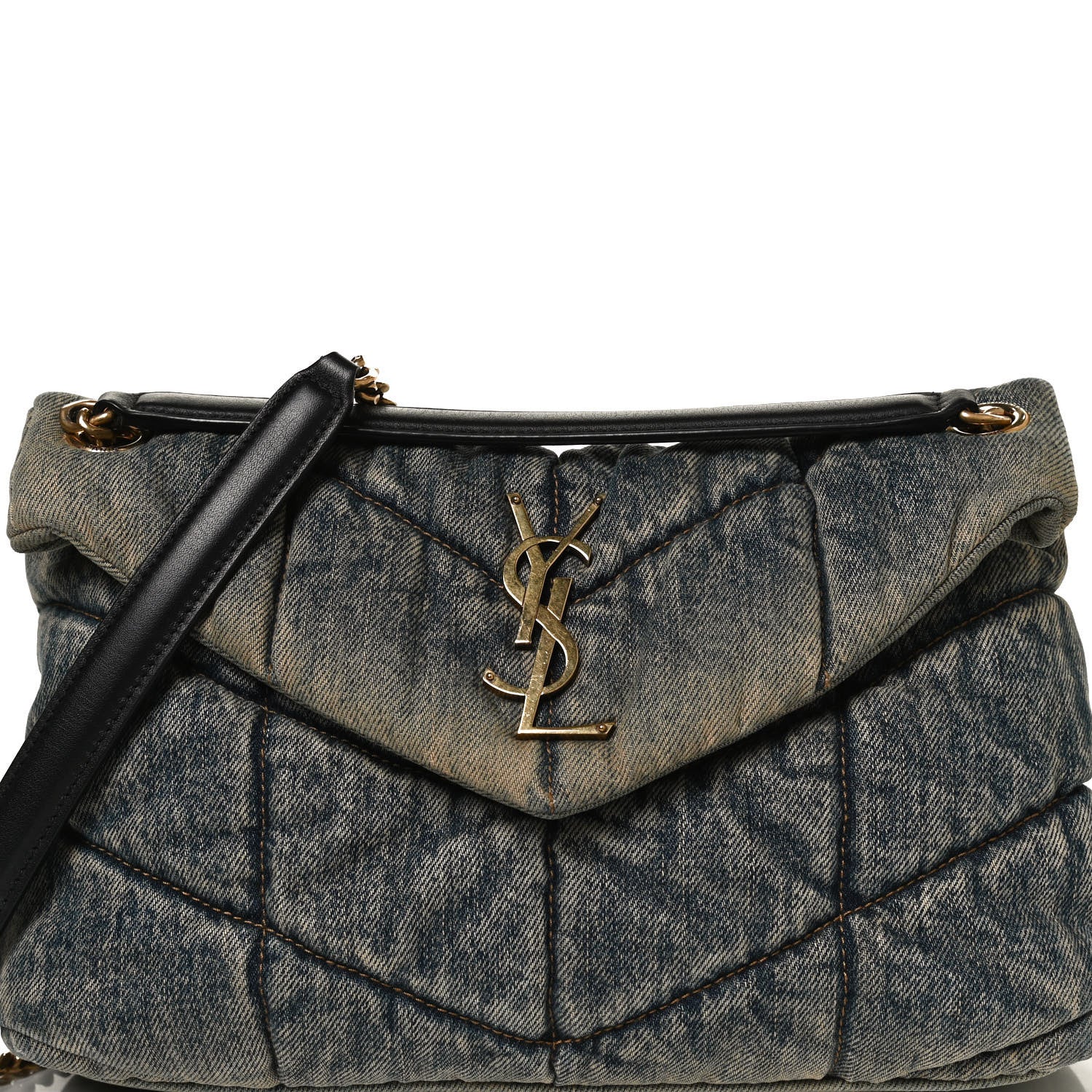 Saint Laurent Denim Quilted Small Loulou Puffer Monogram Chain Satchel Rodeo Blue 6 of 9