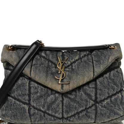 Saint Laurent Denim Quilted Small Loulou Puffer Monogram Chain Satchel Rodeo Blue 6 of 9