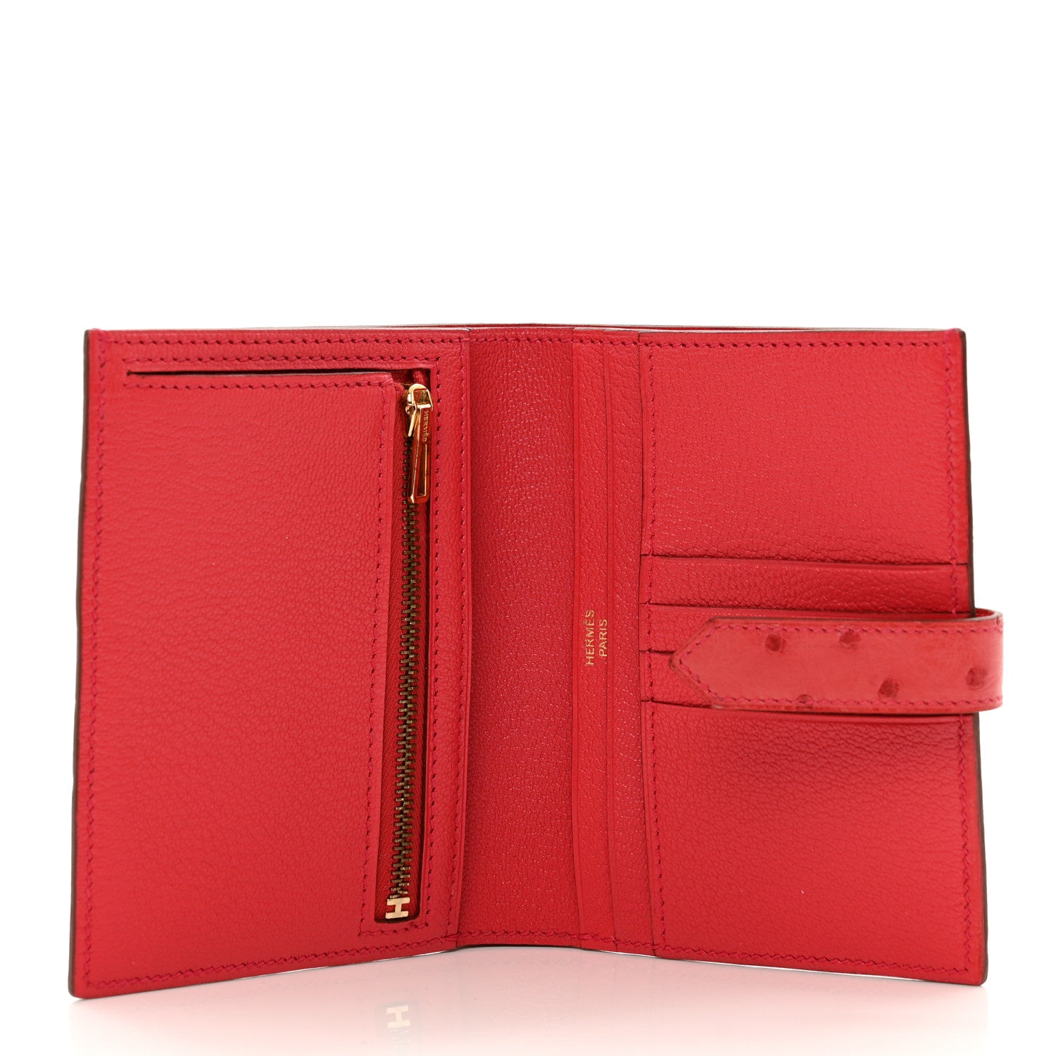 Hermes Ostrich Bearn Compact Wallet Rouge Vif 5 of 9