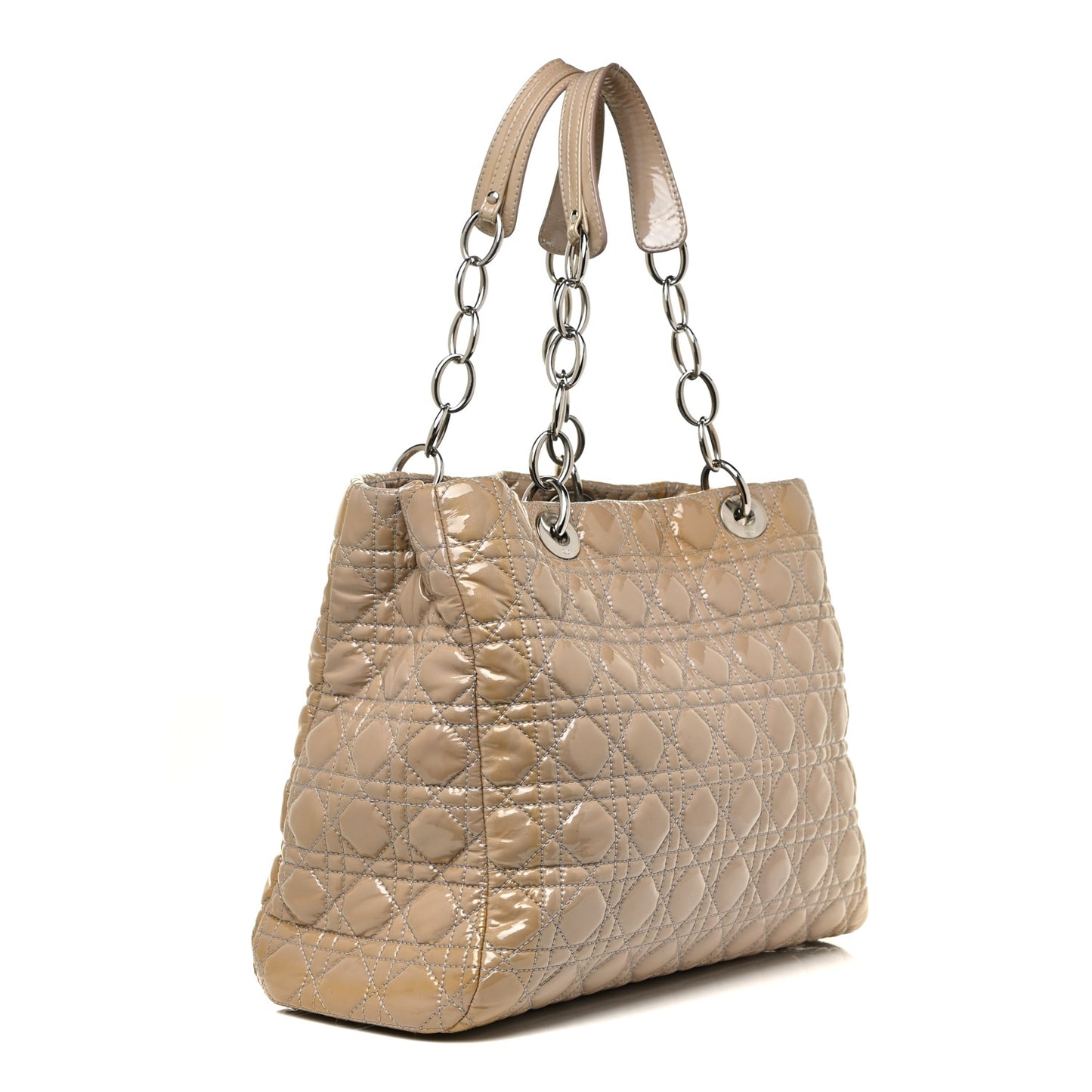 Patent Cannage Large Dior Soft Shopping Tote Beige