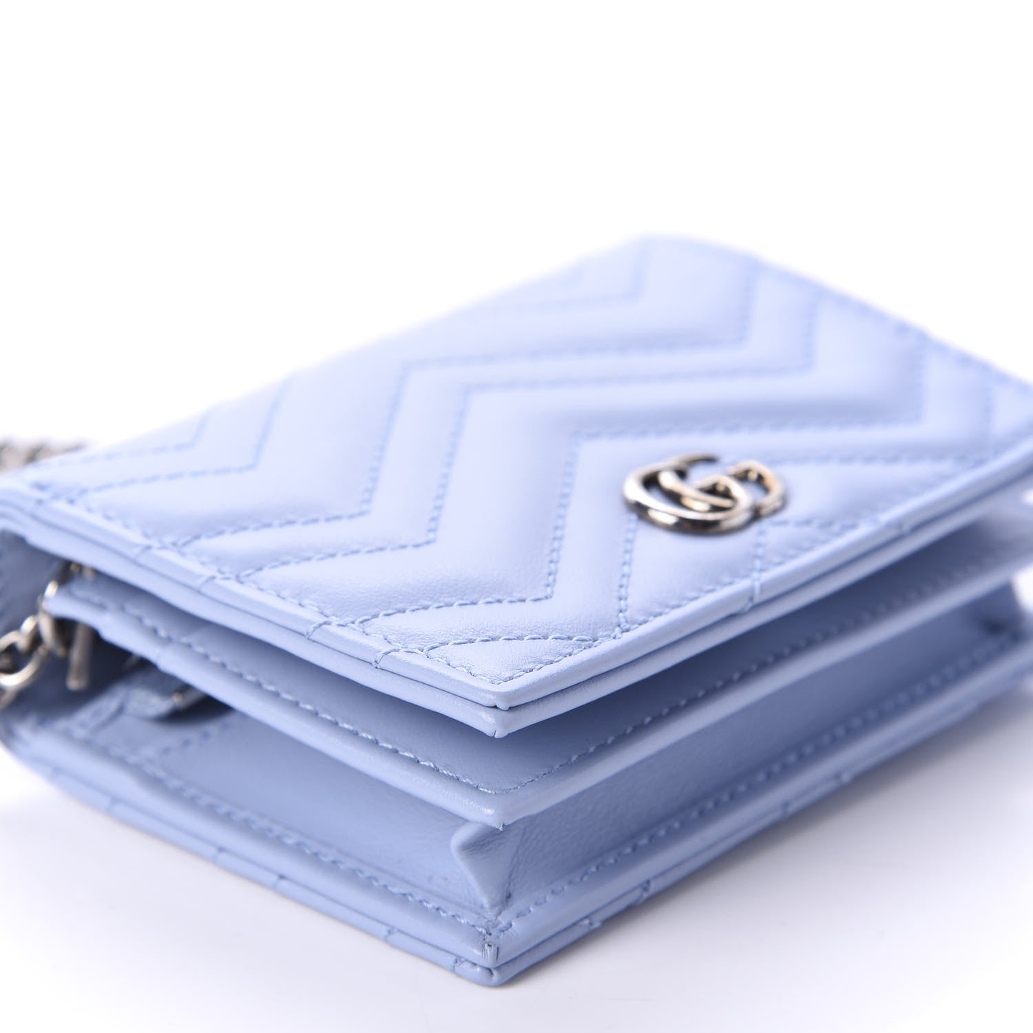 Gucci Calfskin Matelasse GG Marmont Mini Wallet On Chain Porcelain Light Blue 6 of 10