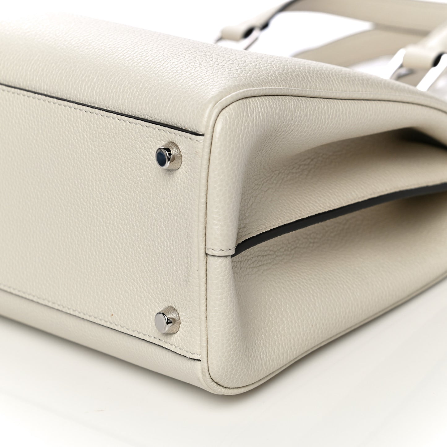 Grainy Calfskin Medium Zumi Top Handle Bag Mystic White