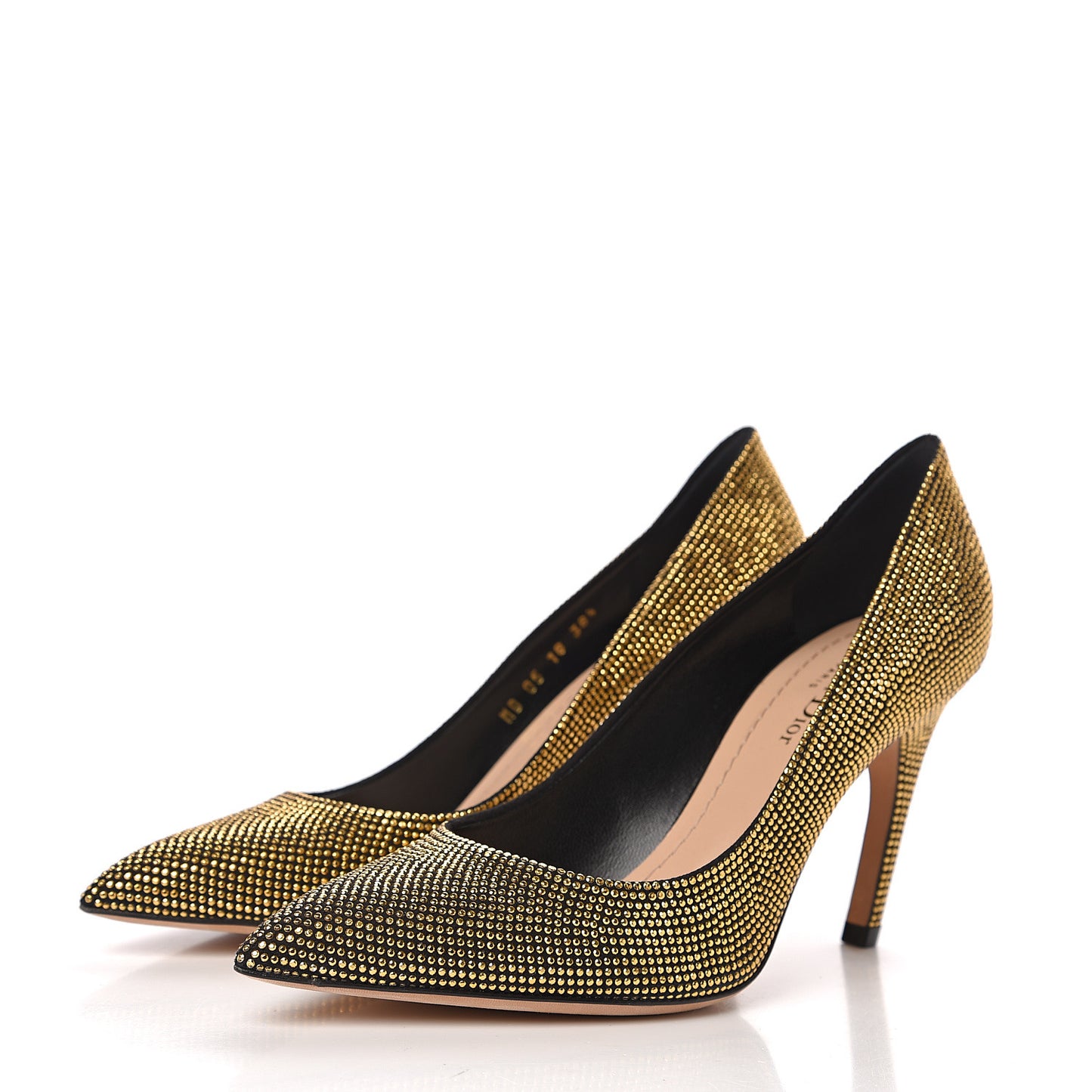 Calfskin Studded Pumps 38.5 Black Gold