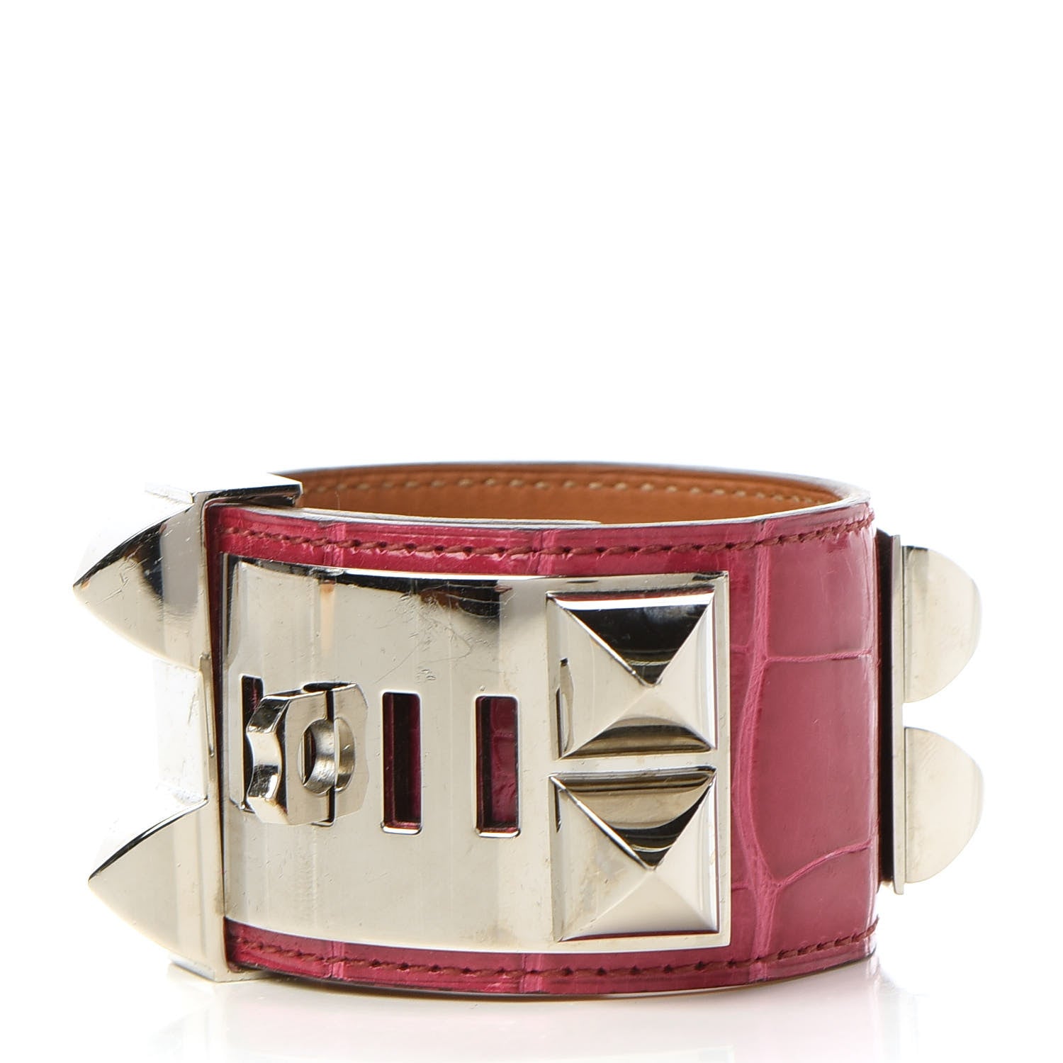 Hermes Shiny Alligator Collier De Chien CDC Bracelet S Fuchsia 3 of 6