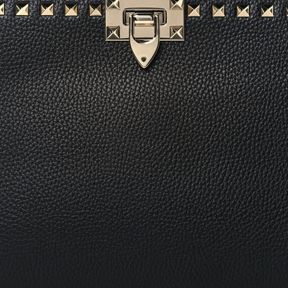 Valentino Garavani Pebbled Calfskin Rockstud Flip Lock Clutch Wallet Black 7 of 9