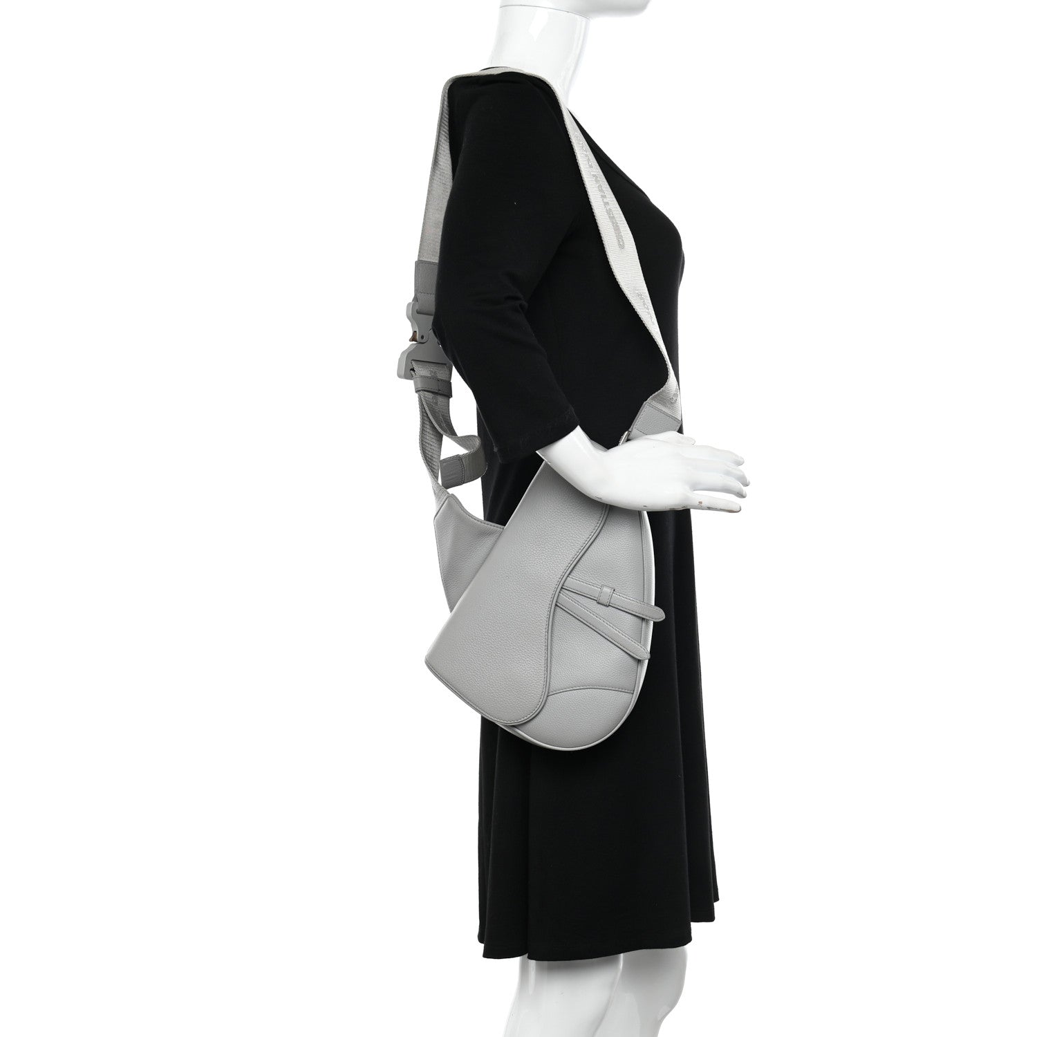 Christian Dior Grained Calfskin Kim Jones Saddle Bag Light Grey 2 of 14