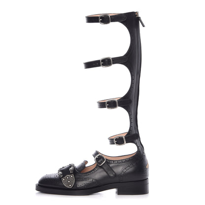 Gucci Calfskin Queercore Brogue Knee High Boots 37 Black 1 of 9
