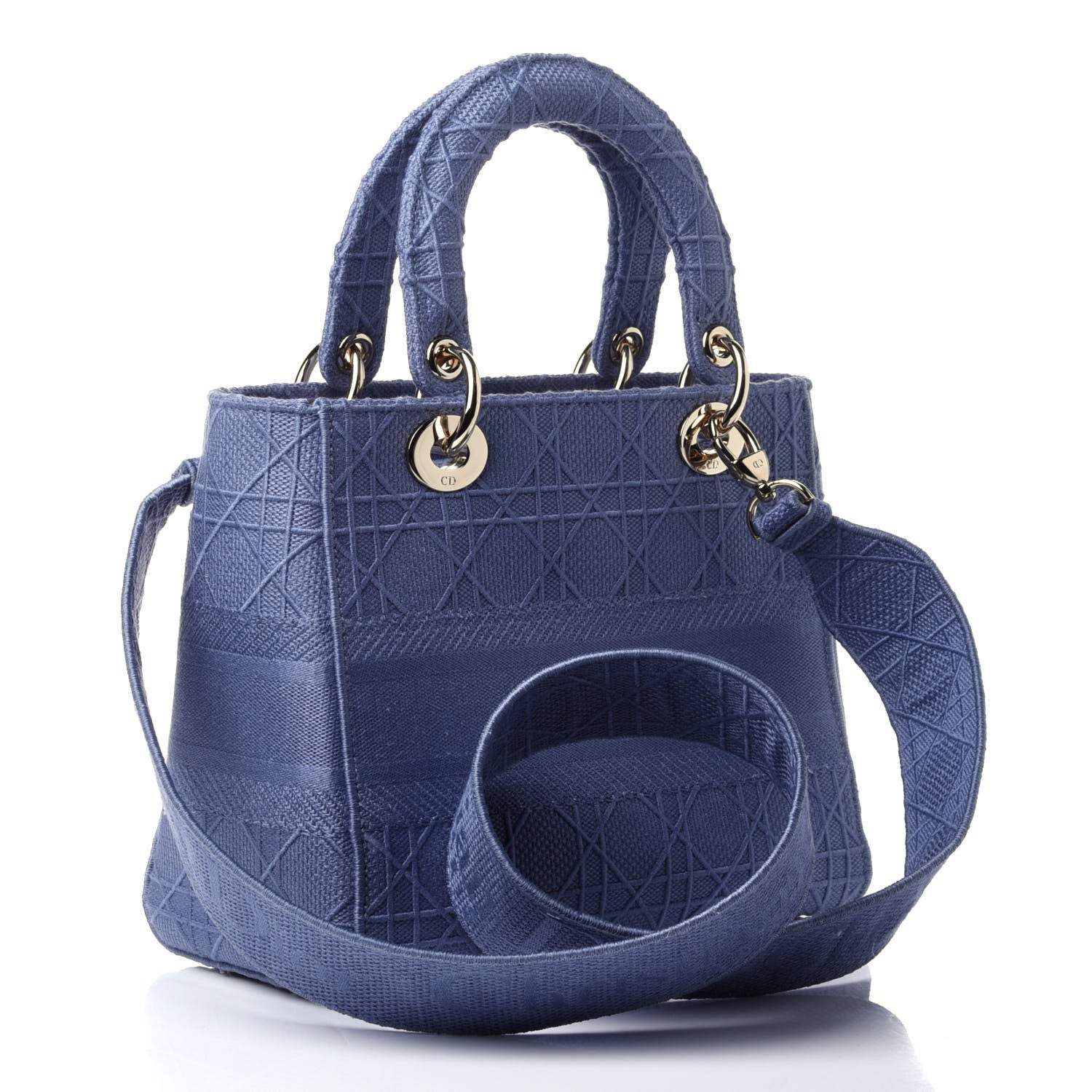 Christian Dior Canvas Embroidered Cannage Medium Lady D-Lite Blue 2 of 4
