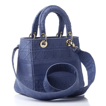 Christian Dior Canvas Embroidered Cannage Medium Lady D-Lite Blue 2 of 4