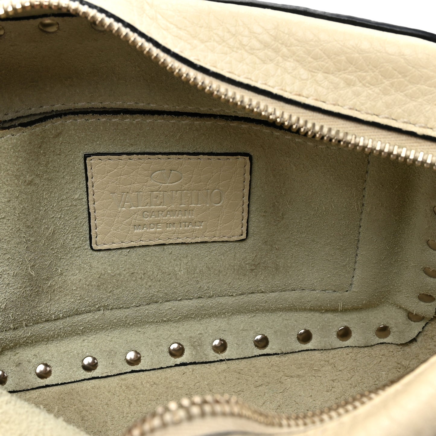 Grained Calfskin Rockstud Camera Crossbody Bag Ivory