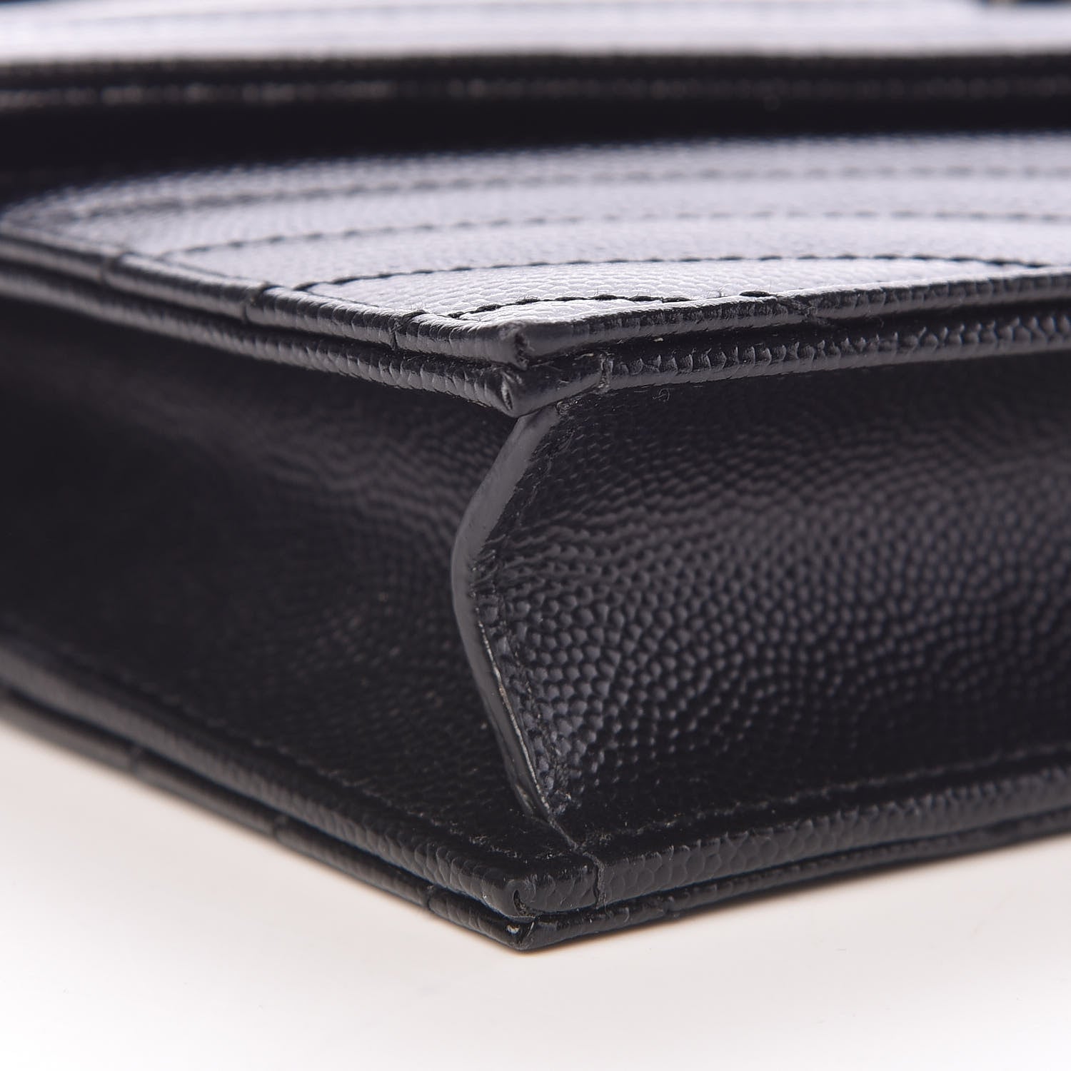 Saint Laurent Grain De Poudre Matelasse Chevron Monogram Envelope Chain Wallet Black 9 of 10