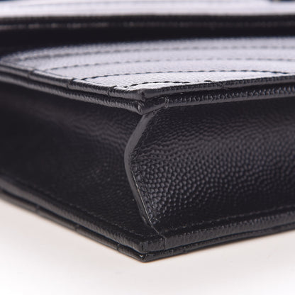 Saint Laurent Grain De Poudre Matelasse Chevron Monogram Envelope Chain Wallet Black 9 of 10