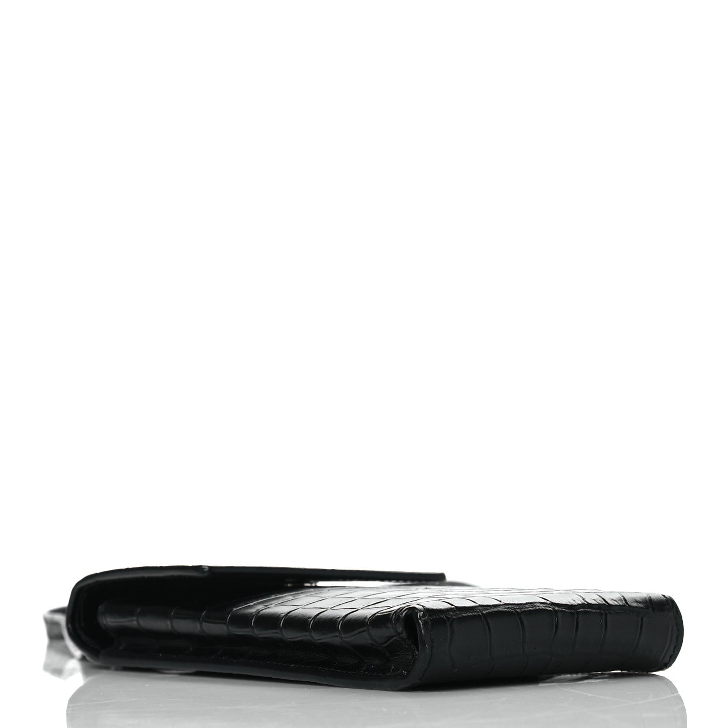 Saint Laurent Calfskin Crocodile Embossed Phone Holder Crossbody Black 4 of 9