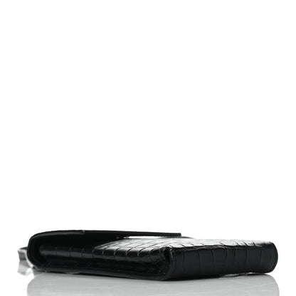 Saint Laurent Calfskin Crocodile Embossed Phone Holder Crossbody Black 4 of 9