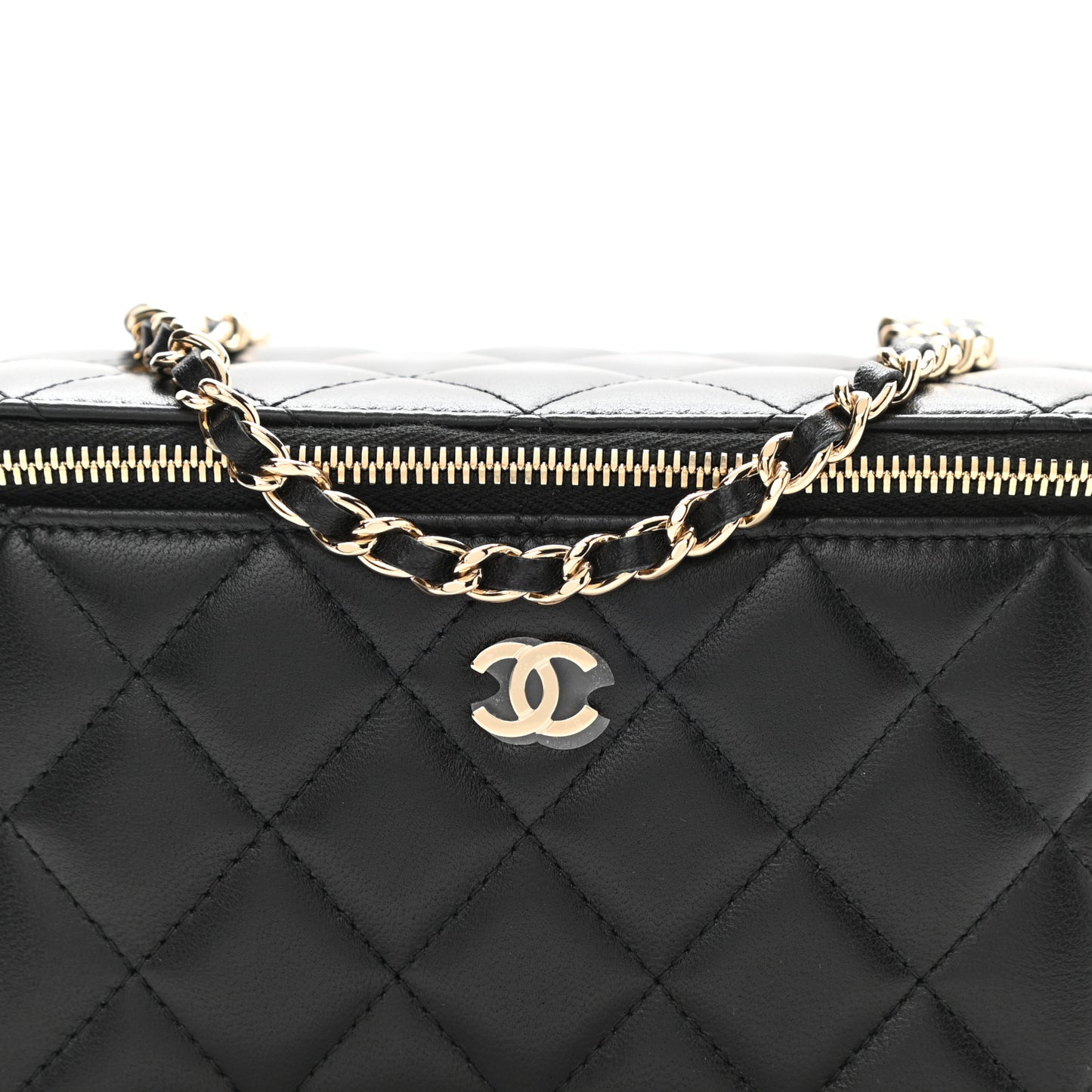 Lambskin Quilted Small Vanity Case With Chain Black