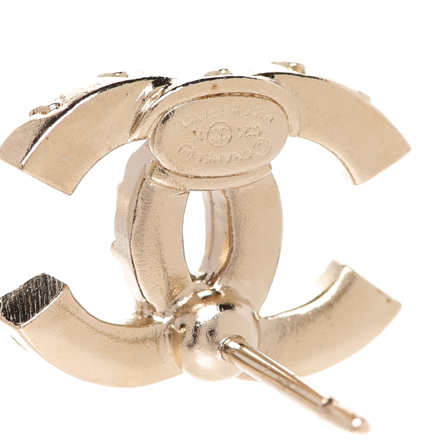 Chanel Crystal Studded CC Earrings Gold 4 of 5