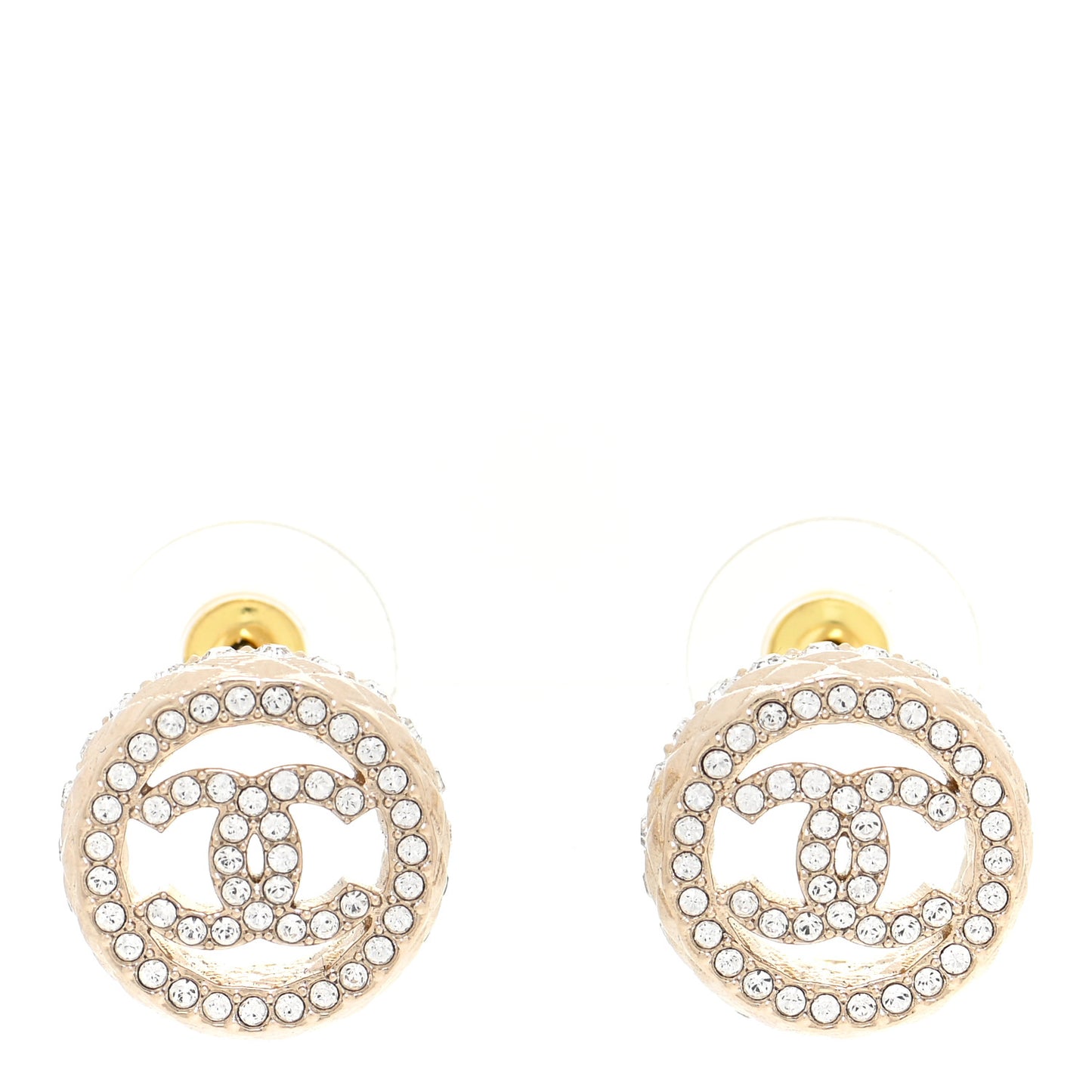 Crystal CC Round Earrings Gold