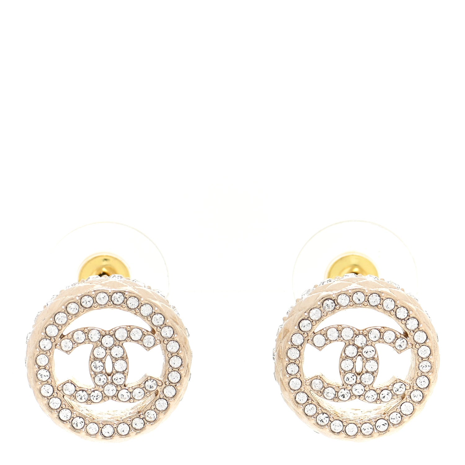 Chanel Crystal CC Round Earrings Gold 1 of 5
