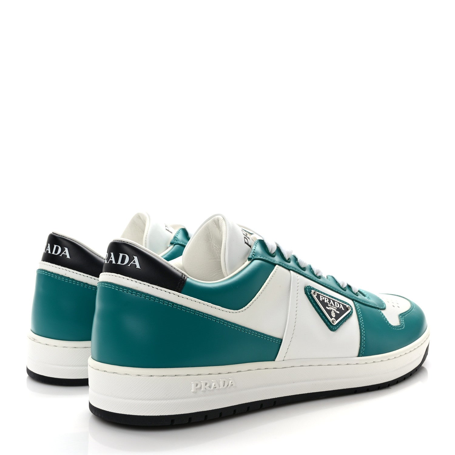 Prada Vitello Sport Spazzolato Rois Metal Triangle Logo Mens Downtown Low Top Sneakers 10 White Green 4 of 10