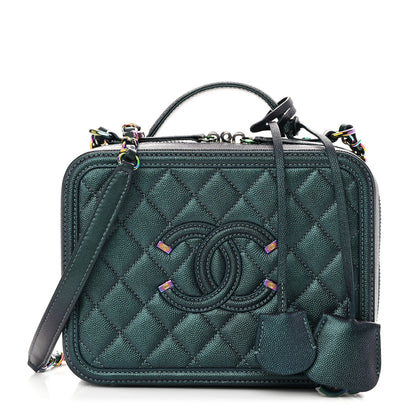Chanel Iridescent Caviar Quilted Medium CC Filigree Vanity Case Dark Turquoise 1 of 10