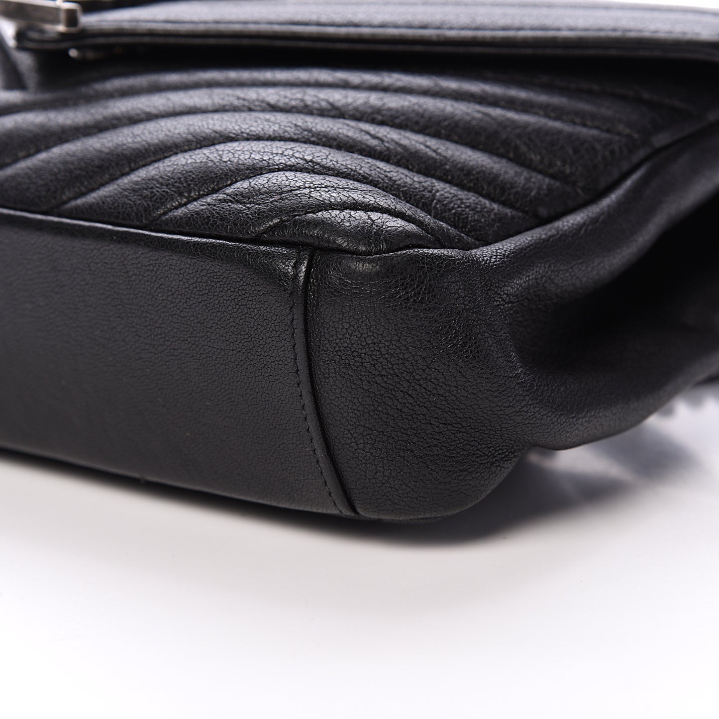 Sheepskin Matelasse Chevron Monogram Medium College Bag Black