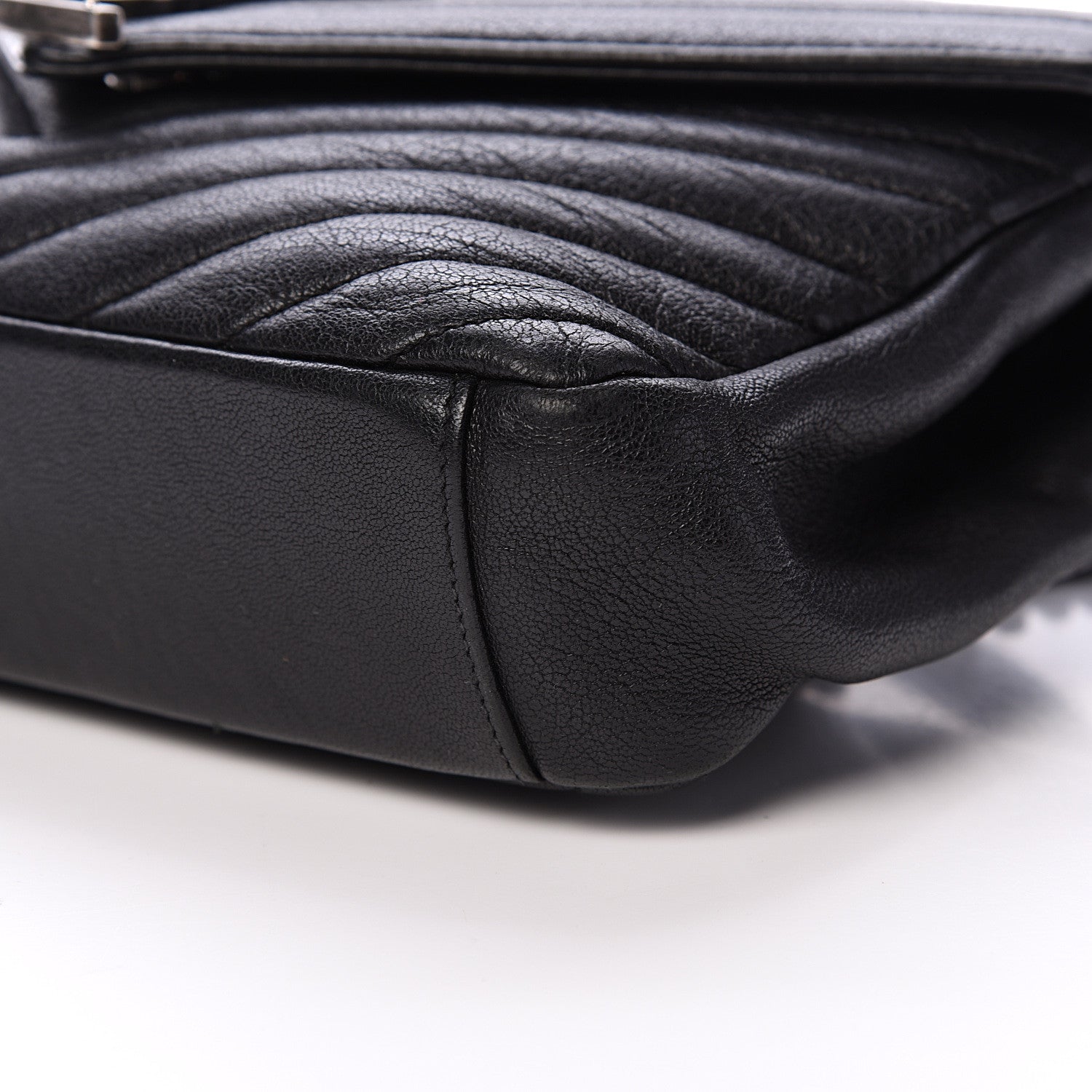 Saint Laurent Sheepskin Matelasse Chevron Monogram Medium College Bag Black 9 of 12