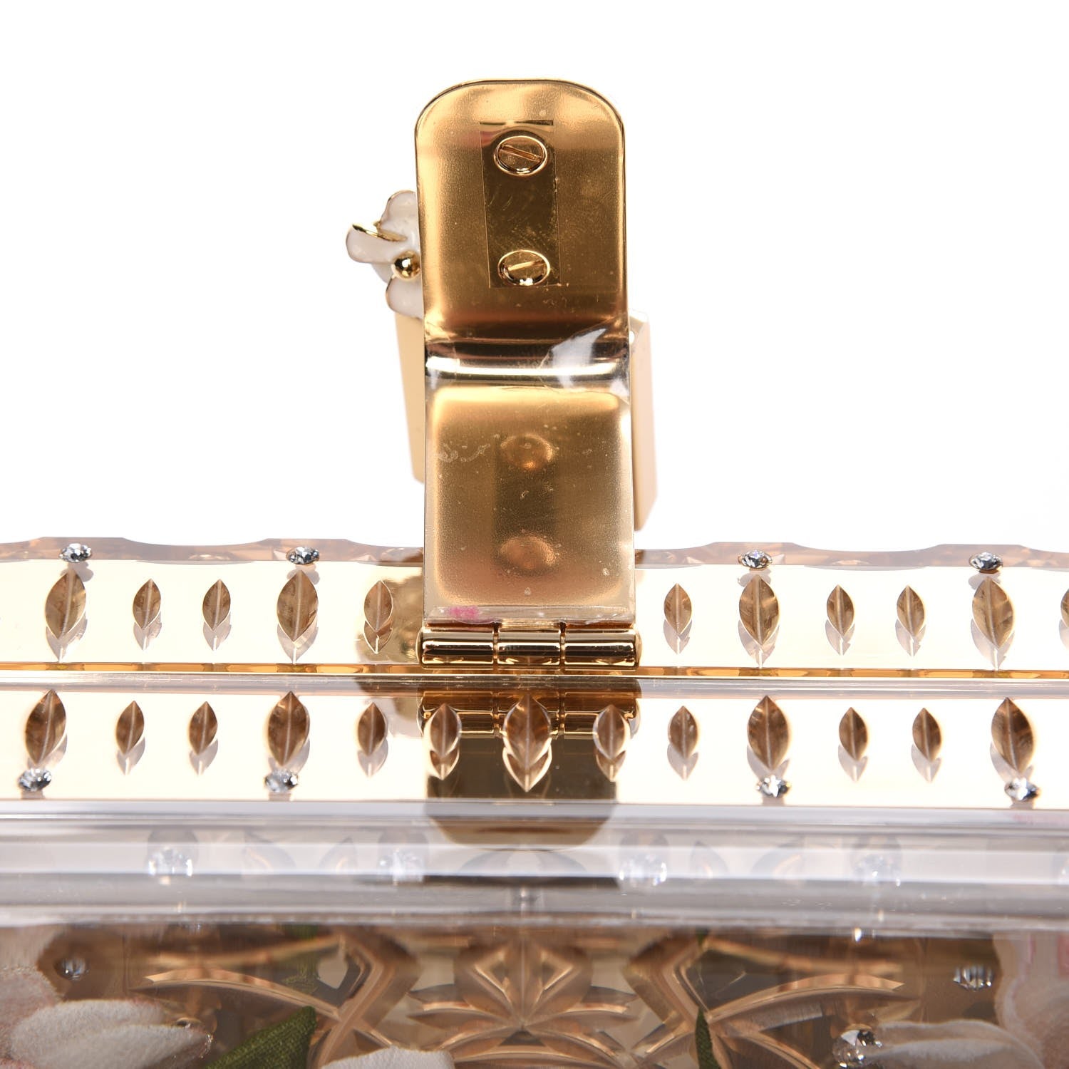 Dolce & Gabbana Metallic Plexiglass Crystal Embellished Shoulder Bag Gold 7 of 7