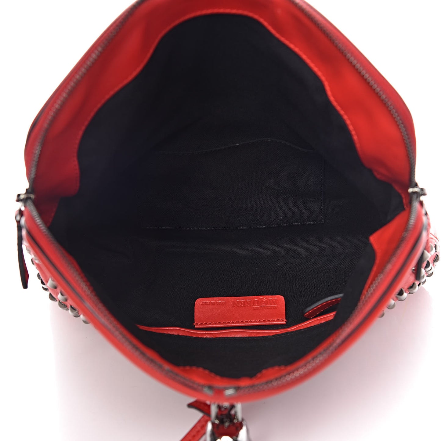 Calfskin Studded Padlock Skull Fold Over Clutch Red