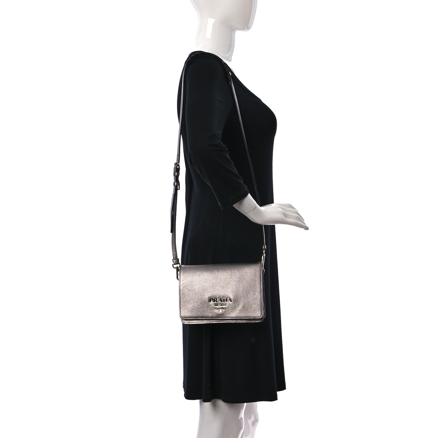 Prada Metallic Vitello Daino Flap Crossbody Cromo 2 of 9