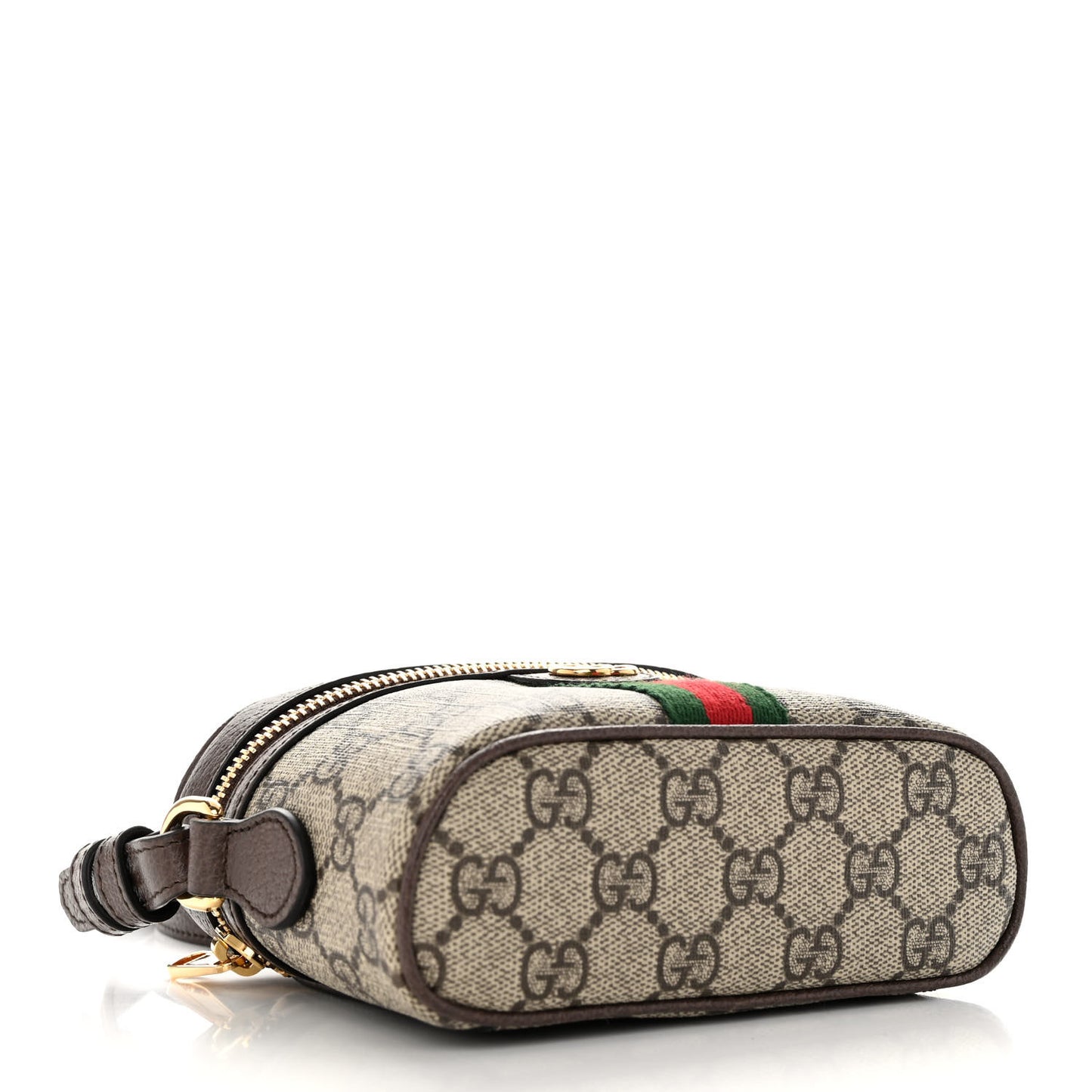 GG Supreme Monogram Textured Calfskin Web Mini Ophidia Top Handle Bag Beige Ebony New Acero