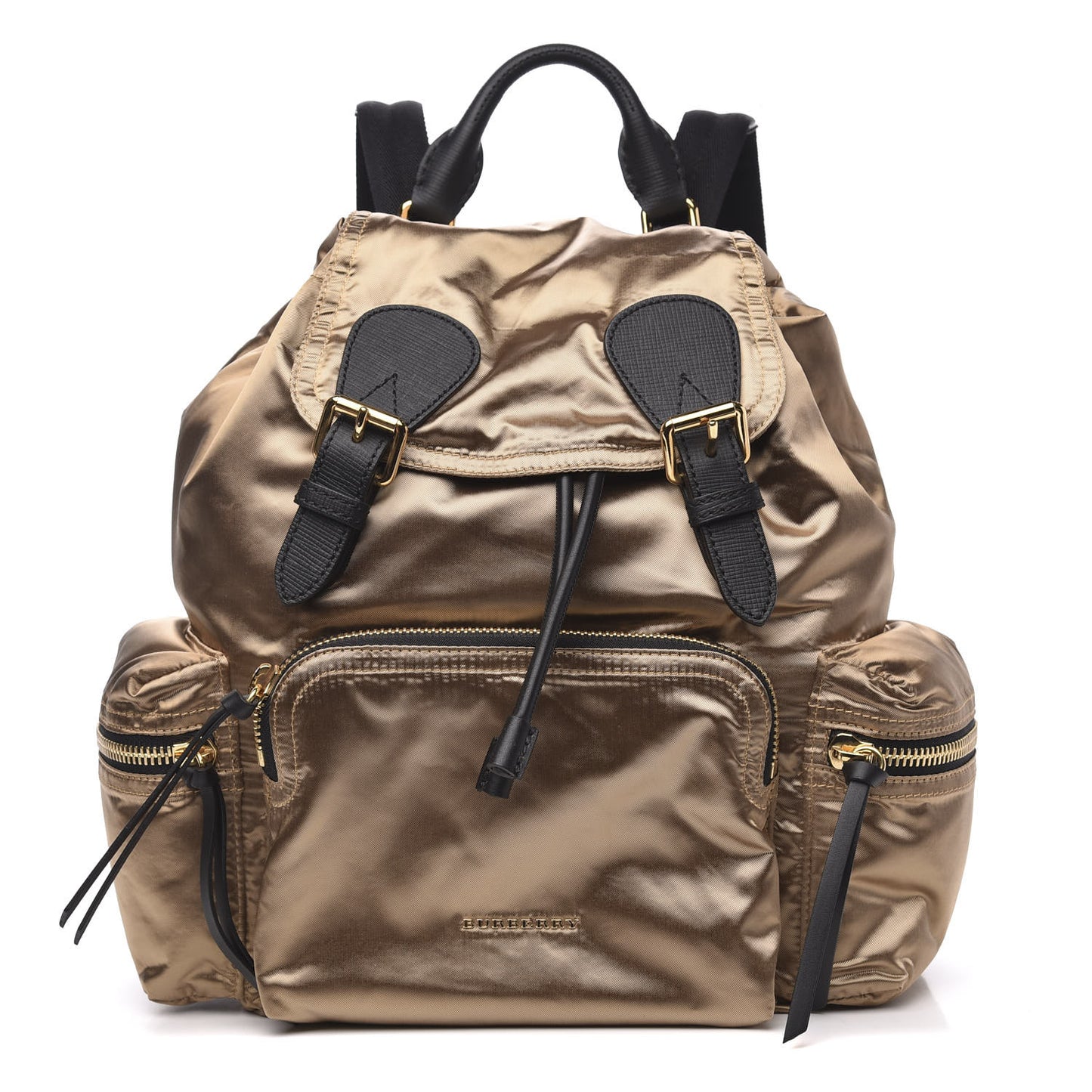 Metallic Satin Nylon Medium Rucksack Backpack Gold