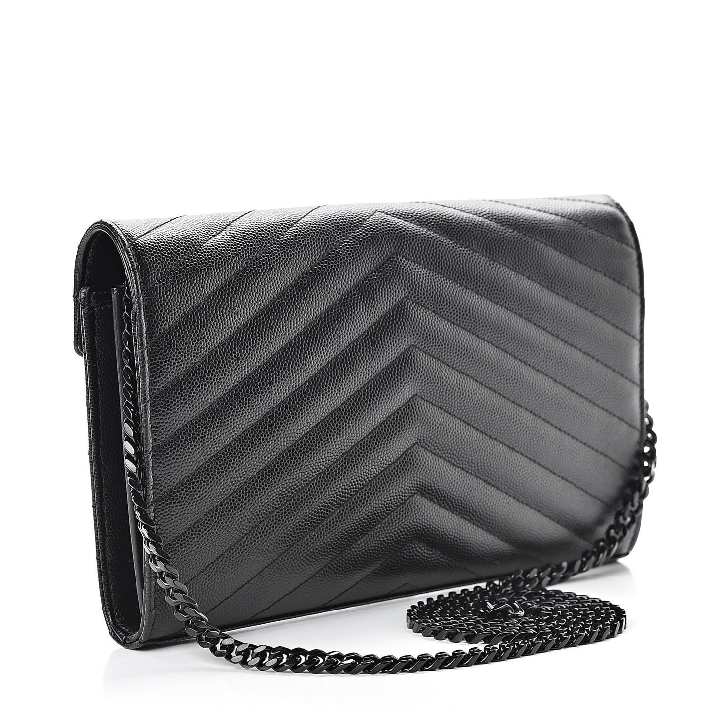 Grain De Poudre Matelasse Chevron Monogram Chain Wallet Black