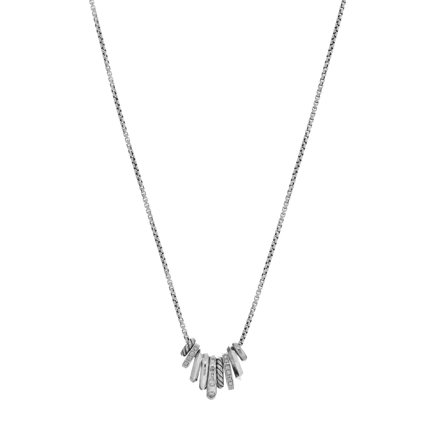 Sterling Silver Diamond Stax Rondelle Pendant Necklace