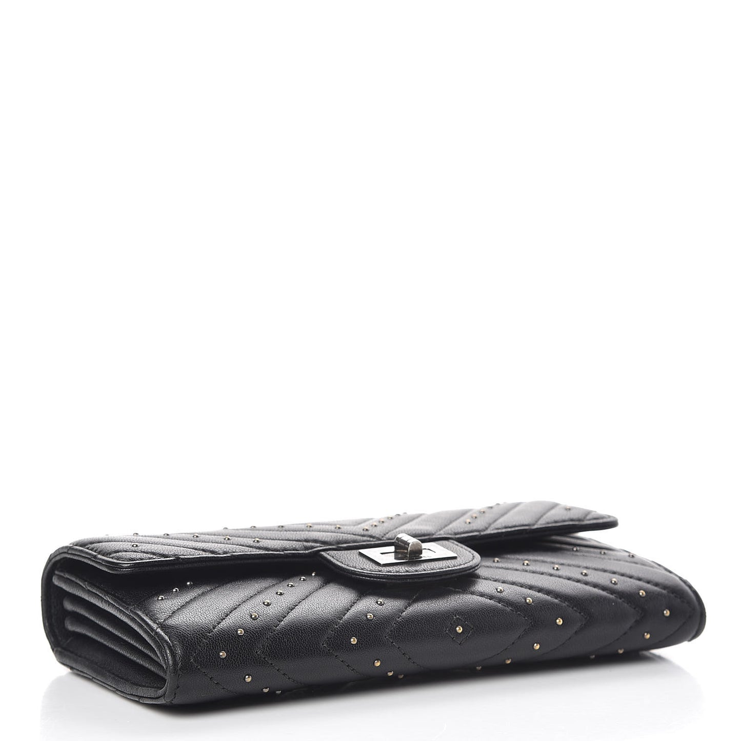 Sheepskin Chevron Quilted Studded Reissue Flap Wallet Black