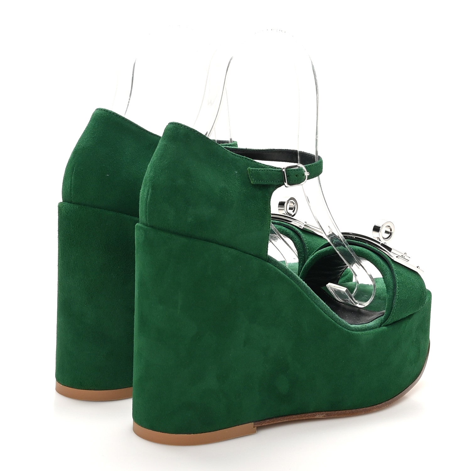 Hermes Suede Goatskin Hilda 80 Sandals 37.5 Vert Electrique 5 of 9