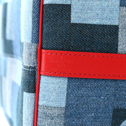 Louis Vuitton Denim Damier Monogram Patchwork Speedy Bandouliere 30 Blue Rouge 11 of 12