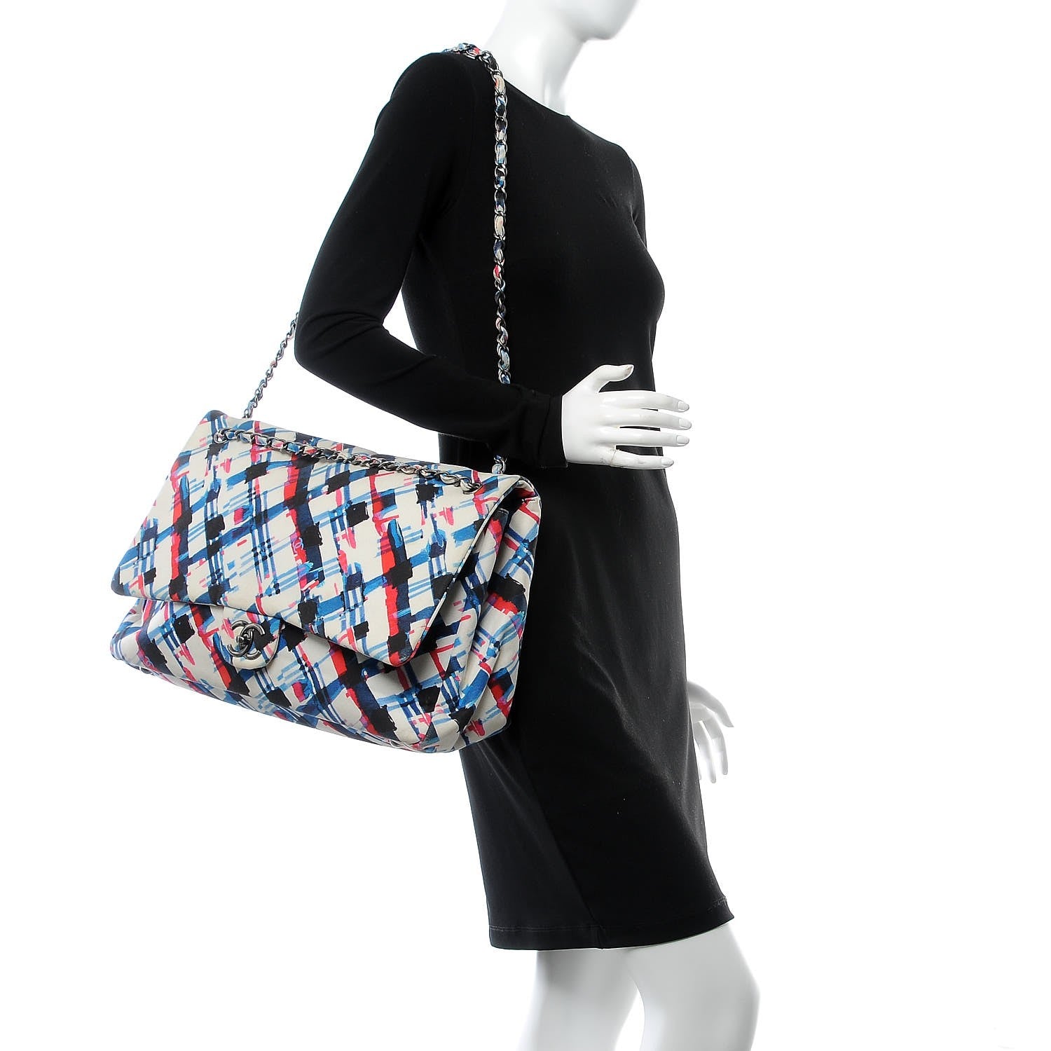 Chanel Canvas Printed XXL Travel Flap Bag White Blue Red Black 2 of 15