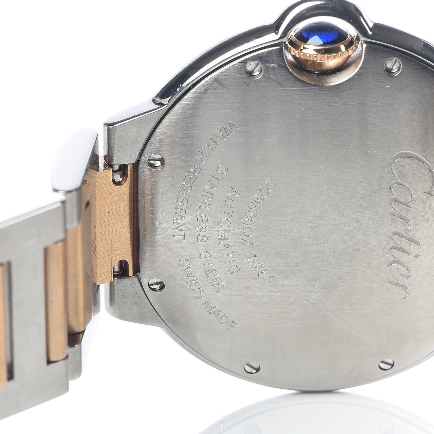 Stainless Steel 18K Pink Gold Pink Mother of Pearl 36mm Ballon Bleu De Cartier Automatic Watch