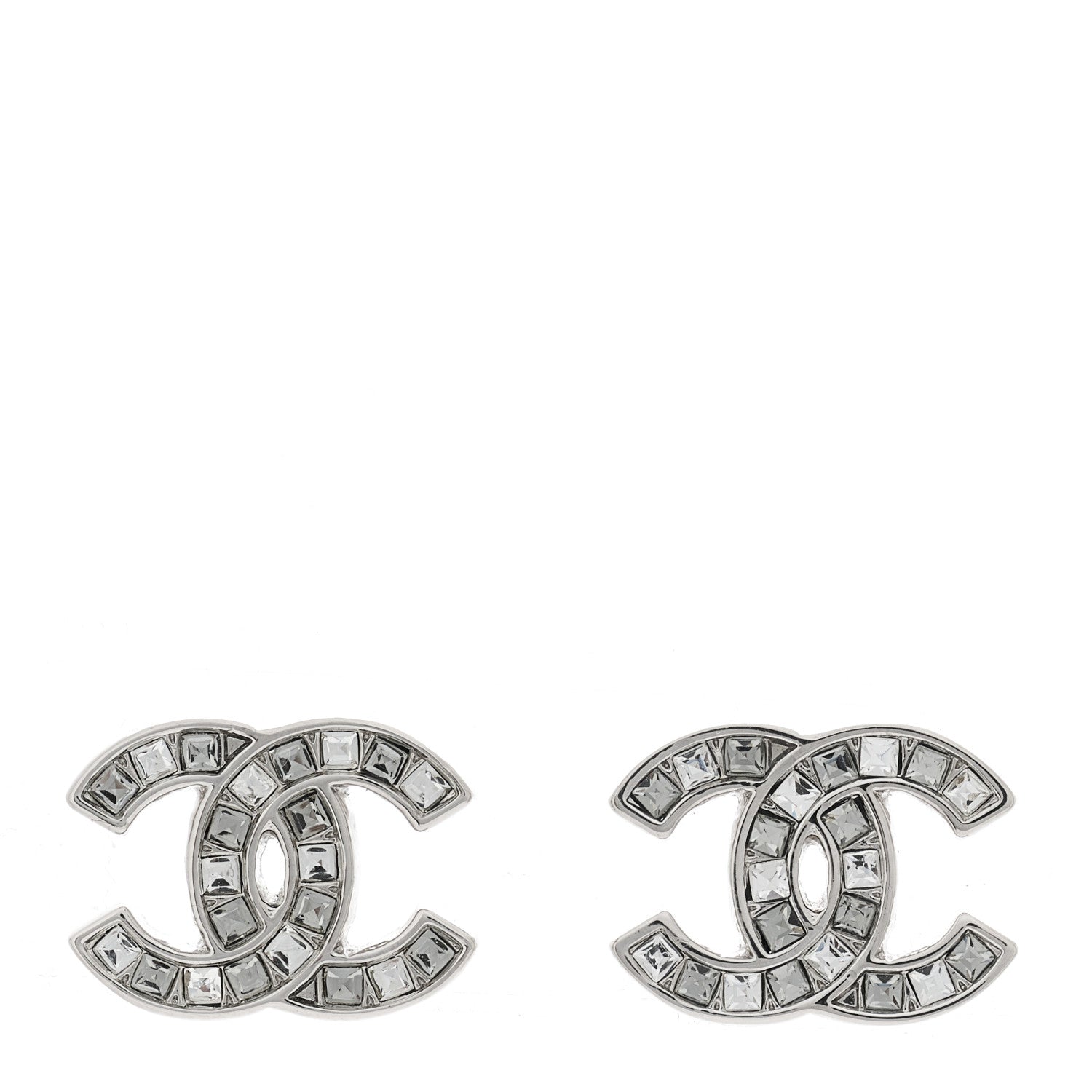 Chanel Baguette Crystal CC Earrings Silver Grey 1 of 5