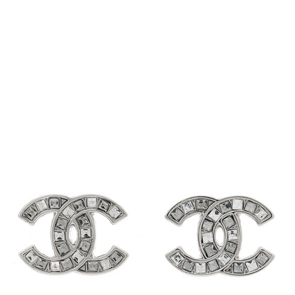 Chanel Baguette Crystal CC Earrings Silver Grey 1 of 5