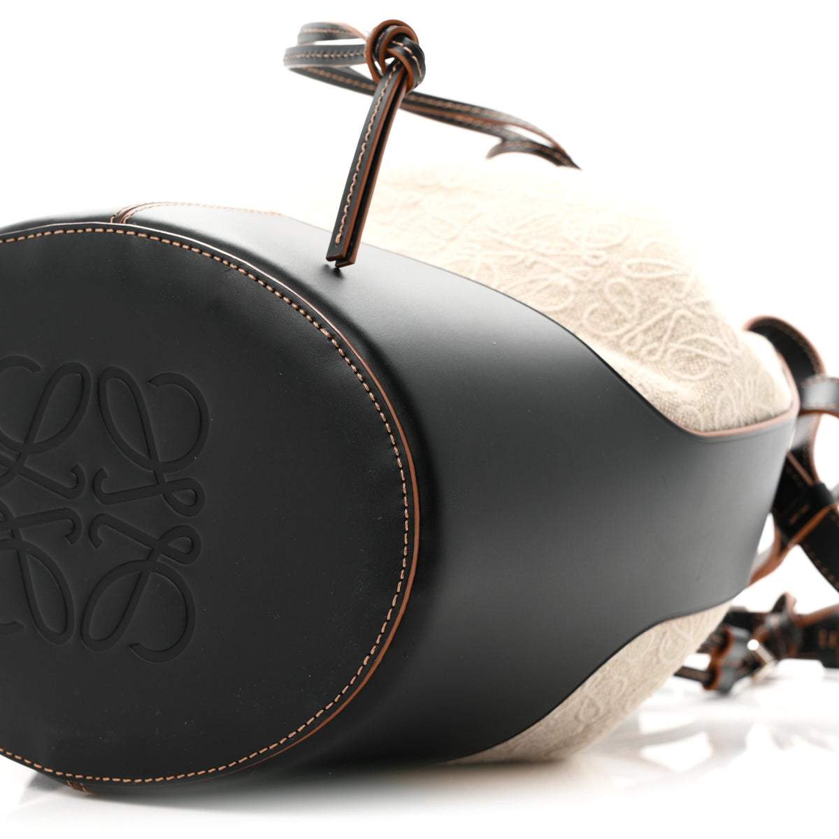 Loewe Calfskin Jacquard Linen Anagram Embroidered Balloon Bucket Bag Natural Black 9 of 9