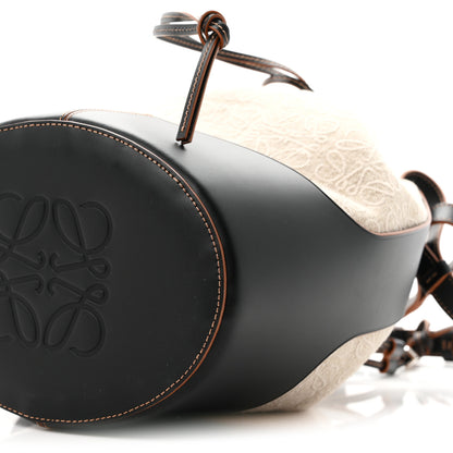 Loewe Calfskin Jacquard Linen Anagram Embroidered Balloon Bucket Bag Natural Black 9 of 9