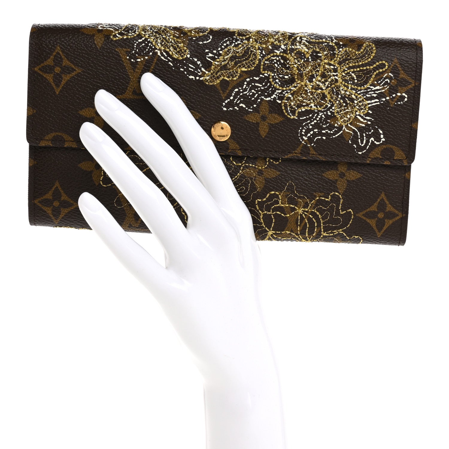 Louis Vuitton Monogram Dentelle Sarah Wallet Gold 2 of 9