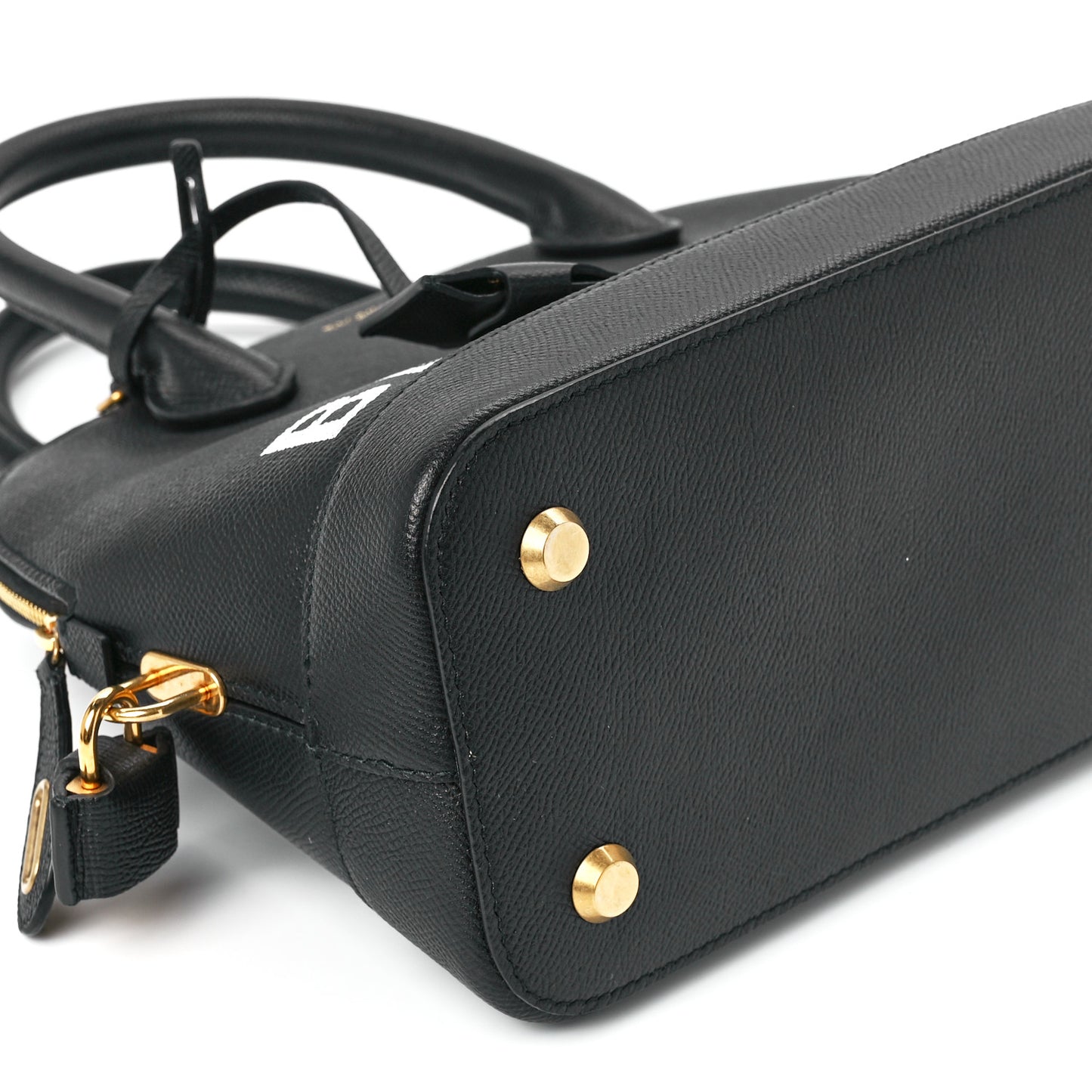 Signature Grained Calfskin Logo S Ville Top Handle Bag Black