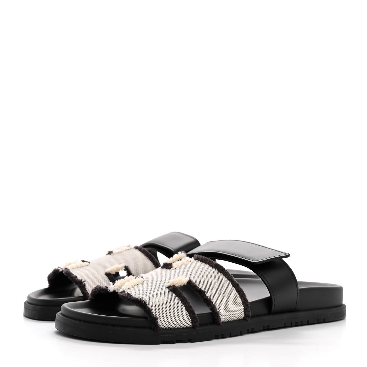 Hermes Techno Fringed H Canvas Caflskin Womens Chypre Sandals 41 Prunoir Black 4 of 10