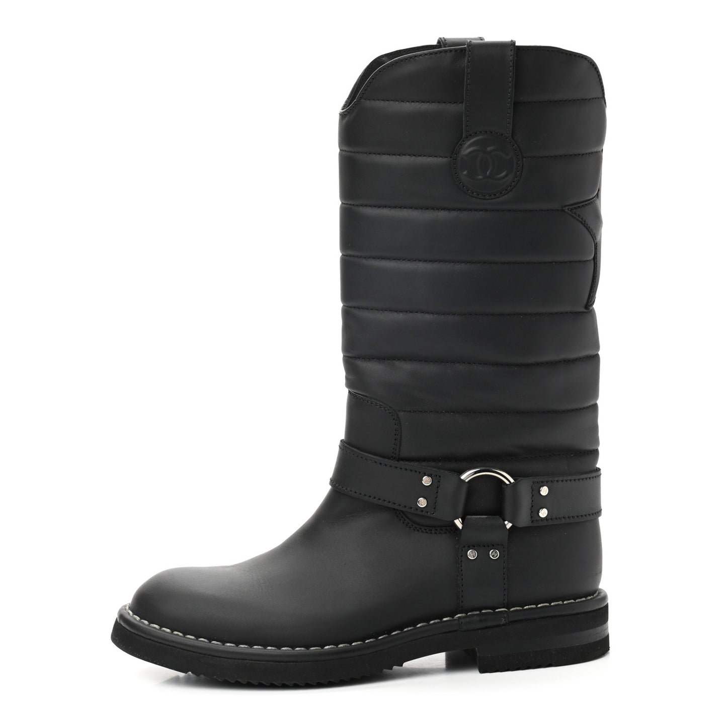 Calfskin Star Quilted Biker Boots 37 Brown
