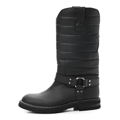 Chanel Calfskin Star Quilted Biker Boots 37 Brown 1 of 10